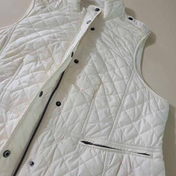 Talbots Ivory Quilted Fleece Lined White Zip Front Vest - Picture 10 of 13